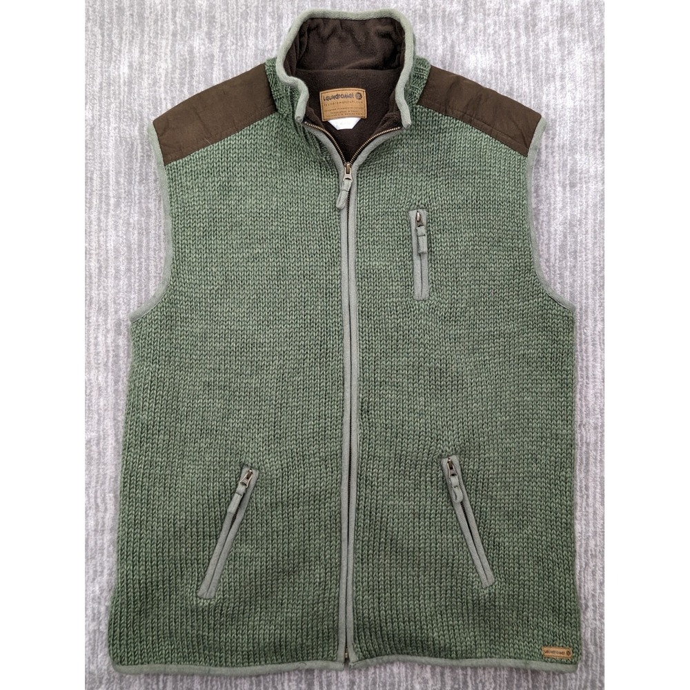Laundromat Mens Green Wool Full Zip Sweater Vest Shoulder Pads Nepal Jacket XL